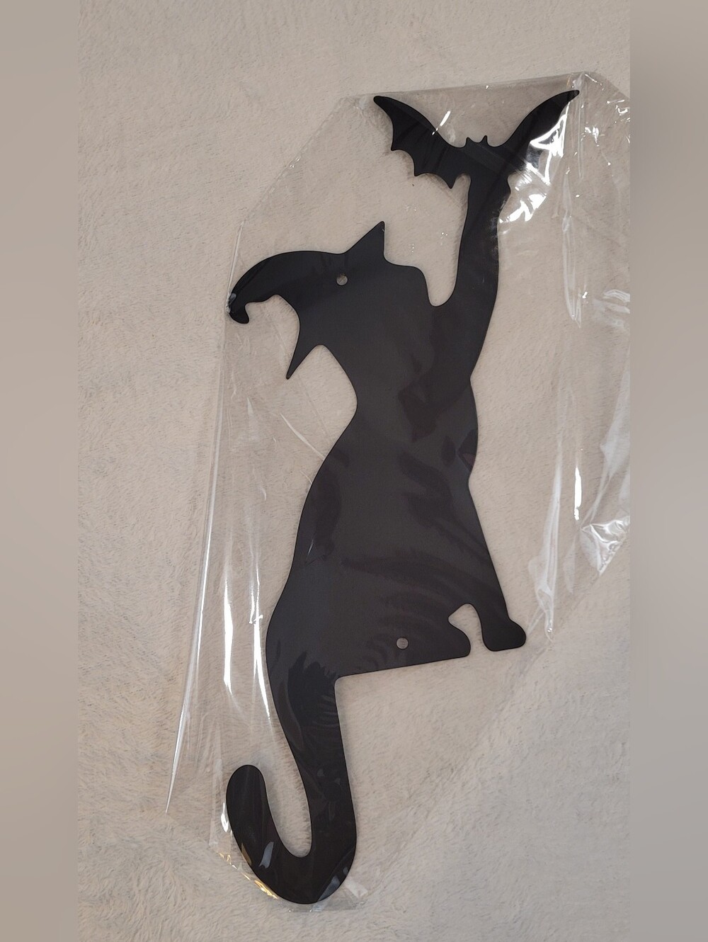 Black Metal Witch Cat with Bat Accent, 14"